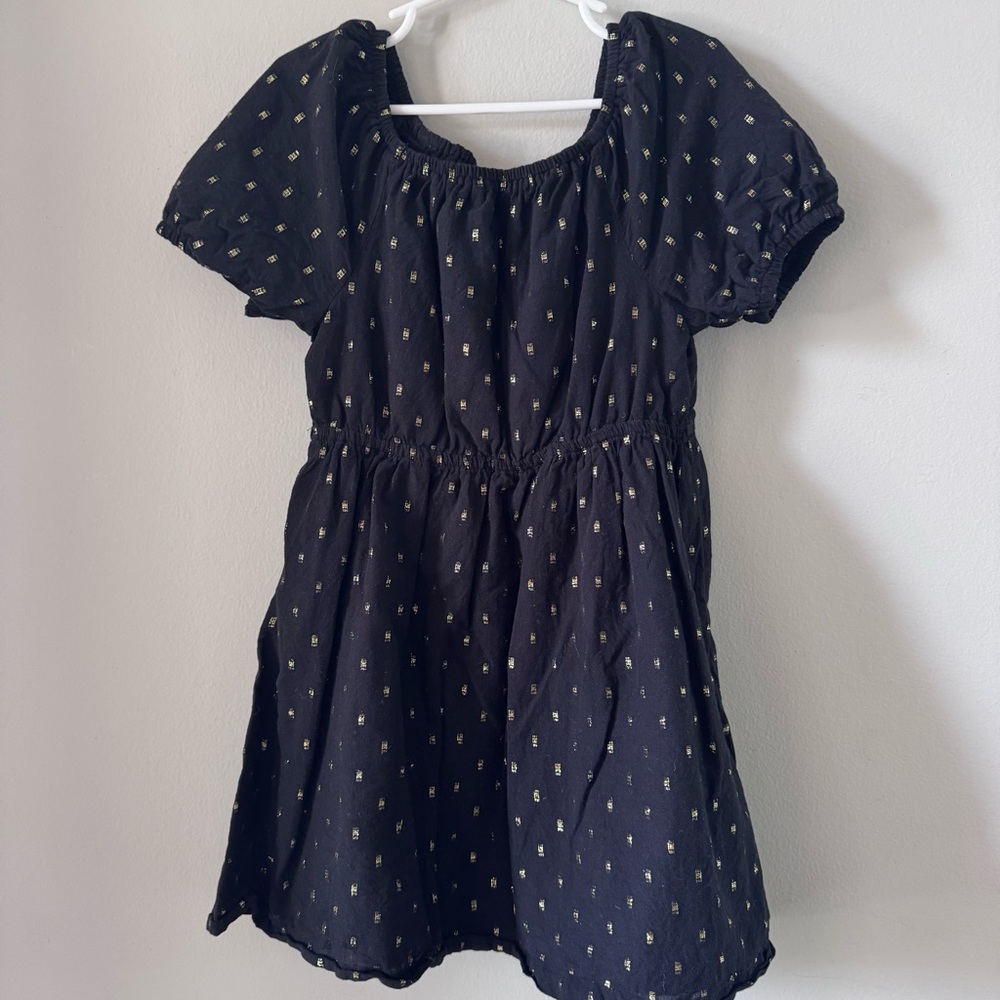 Old Navy Black with Gold Pattern Puff Sleeve Sundress